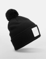 Appliqué Patch Pom Beanie, black/white