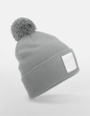 Appliqué Patch Pom Beanie, Ash/White