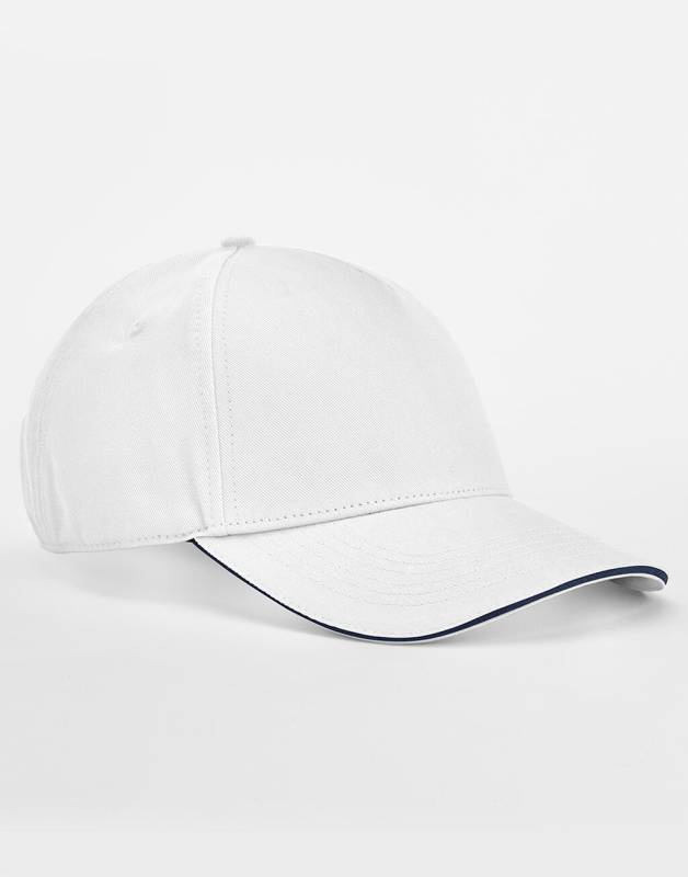 EarthAware® Clas. Org. Cotton 5 Panel Sandwich Peak, white/French navy – Beechfield (1)