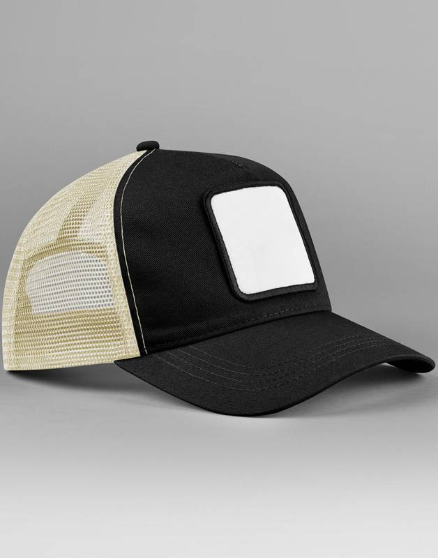 Appliqué Patch 5 Panel Trucker, Black/Stone – Beechfield (1)