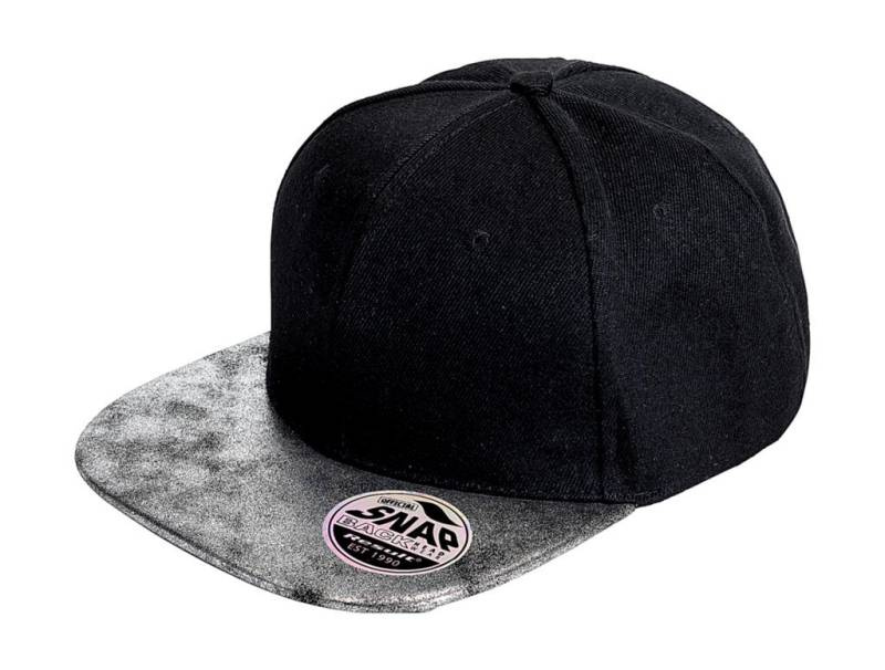 Bronx Glitter Flat Peak Snapback Cap, Black/Silver – Result Headwear (1)