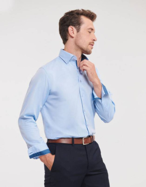 Tailored Contrast Herringbone Shirt LS, Light Blue/Mid Blue/Bright Navy – Russell Collection (4)