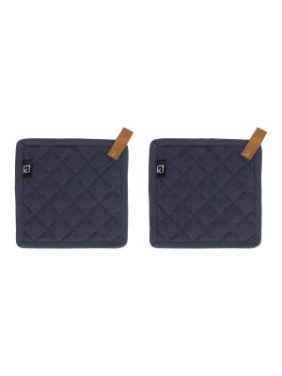 2-pack Pot Holders, Navy - Kosta Linnewäfveri (2)