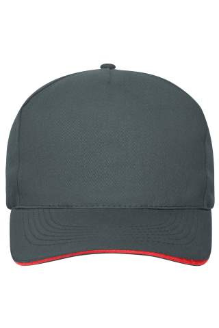 5 Panel cap with contrasting brim edge Organic Cotton, graphite/red - Myrtle Beach (1)