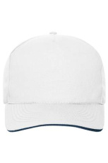 5 Panel cap with contrasting brim edge Organic Cotton, white/navy