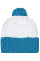 Knitted Cap with Pompon, white/aqua