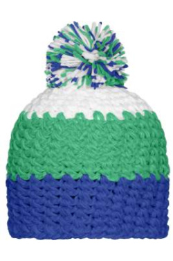 Crocheted Cap with Pompon, aqua/lime-green/white – Myrtle Beach (4)