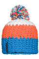 Crocheted Cap with Pompon, pacific/neon-orange/white