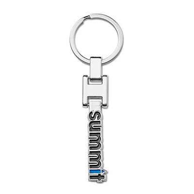 Custom shaped plated zinc alloy keyring with a moving part and soft enamel logo, product image