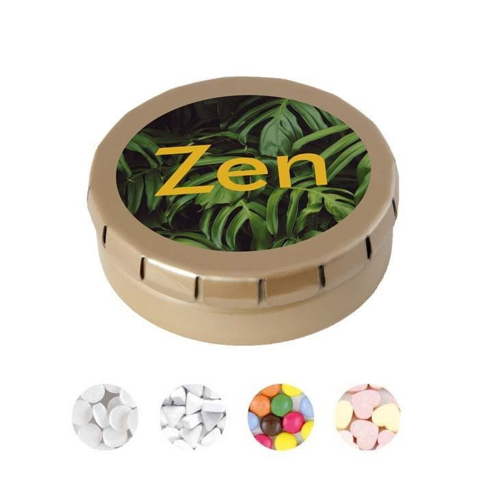 Round tin container with mints or sweets., product image