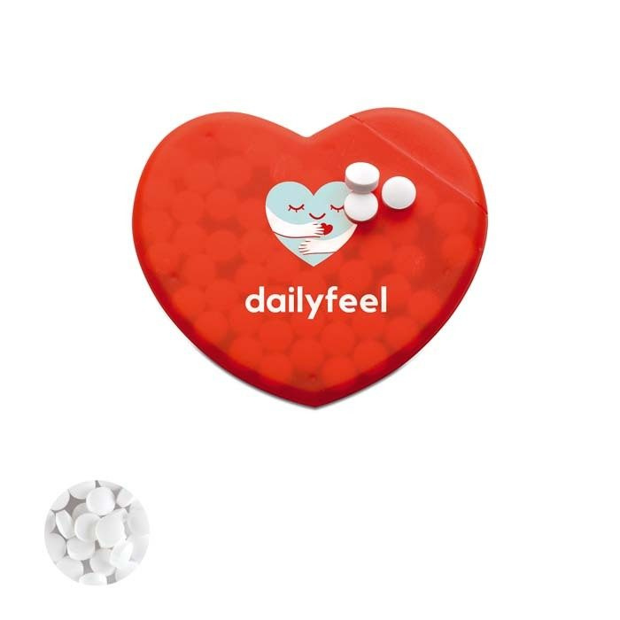 Red heart mint dispenser with sugarfree mints., product image