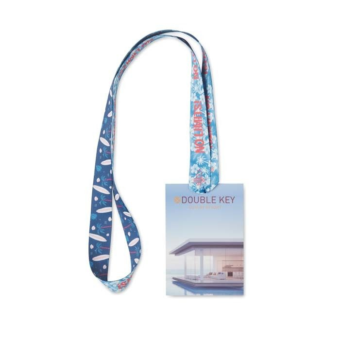 Polyester sublimation badge holder lanyard which does not require metal hooks (patented construction)., product image