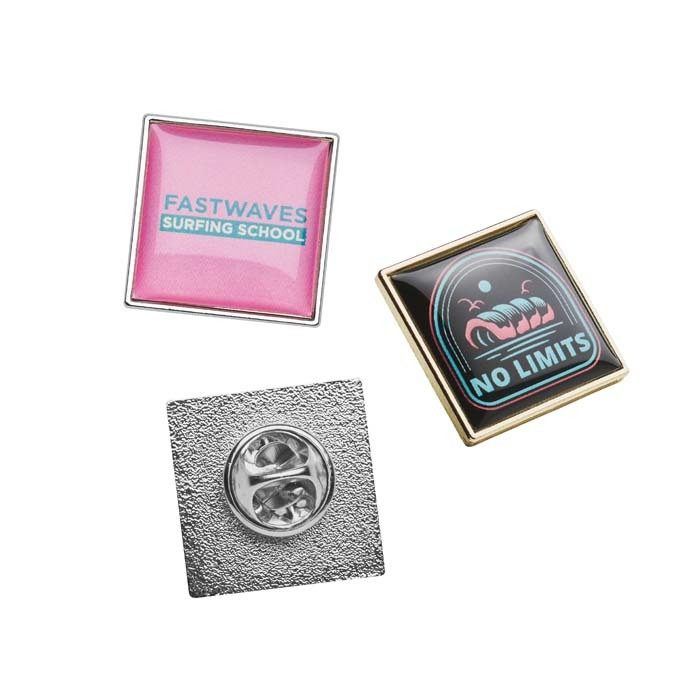 Square metal lapel pin with doming, product image