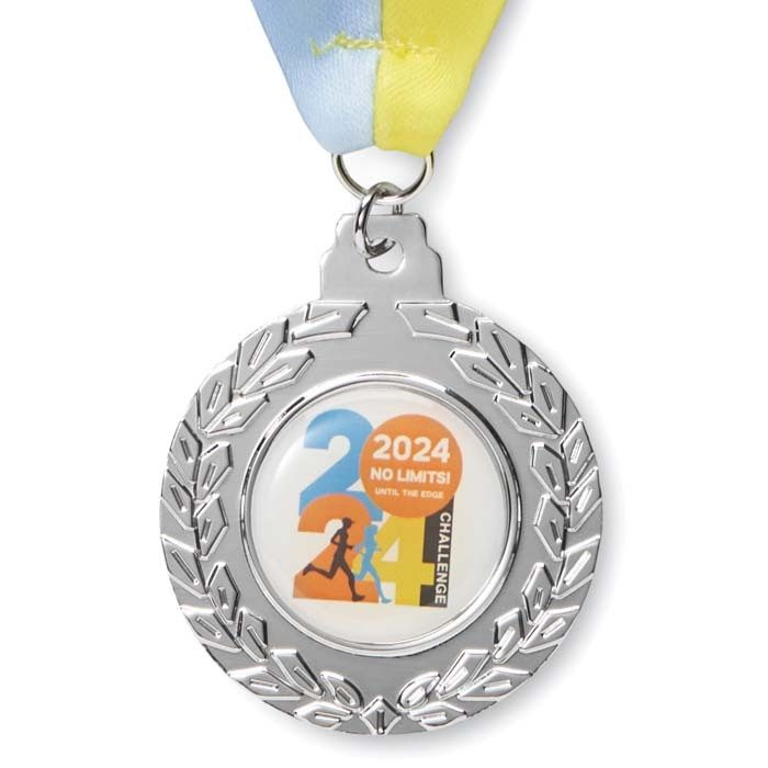 50mm iron medal with full colour doming and V stitched ribbon., product image