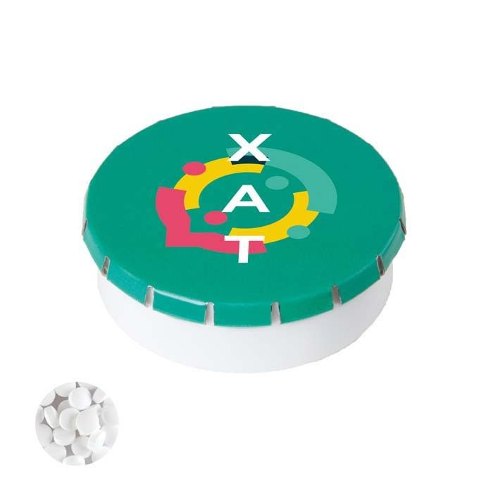 Plastic & tin lid container with sugarfree mints, product image