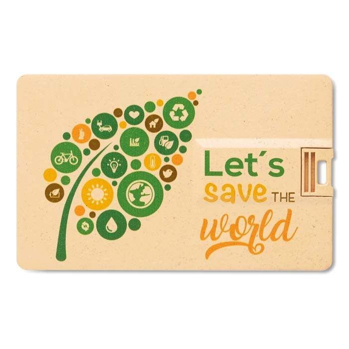 Credit card sized USB flash drive made from wheat straw and PP plastic, 1–64 GB, product image