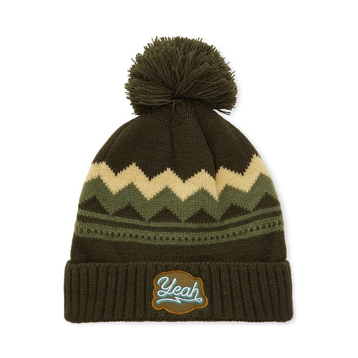 Acrylic custom pattern beanie in 2*1 rib knit cuff and with pom pom., product image