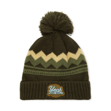 Acrylic custom pattern beanie in 2*1 rib knit cuff and with pom pom.