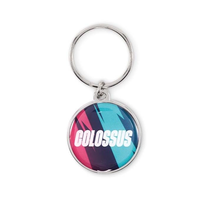 Round iron keyring with a domed sticker, product image