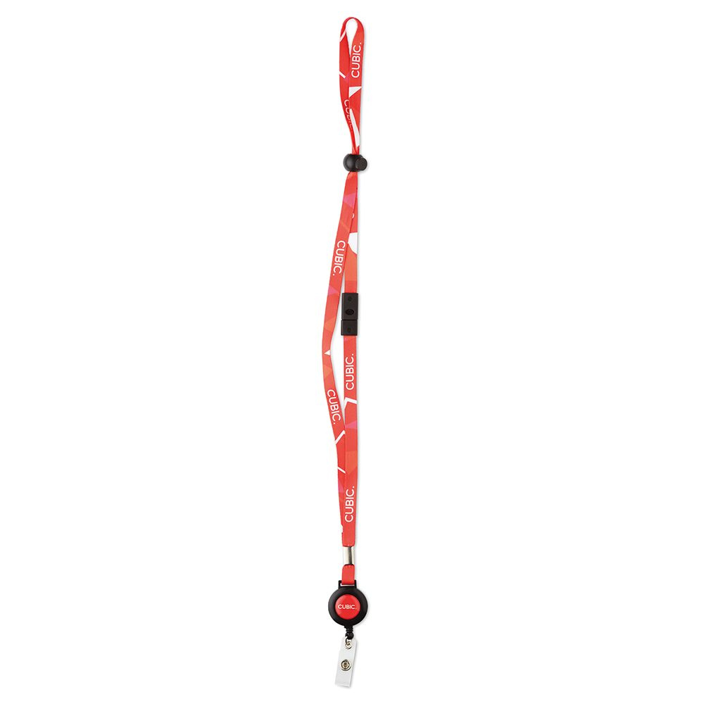Adjustable polyester sublimation lanyard with badge reel., product image