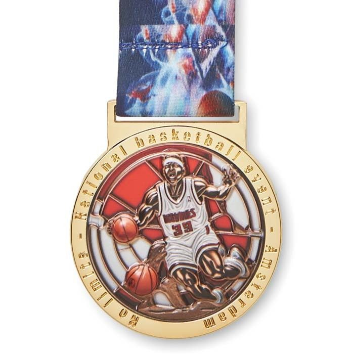 UV printed zinc alloy medal. Loop stitched., product image