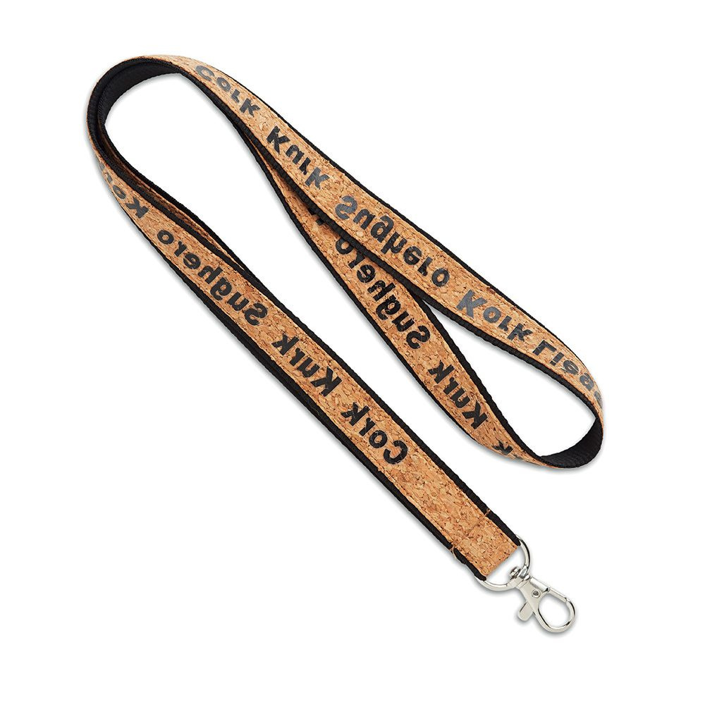 Cork & polyester screenprint lanyard., product image