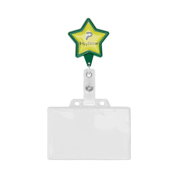 Retractable badge reel in star shape with logo., product image