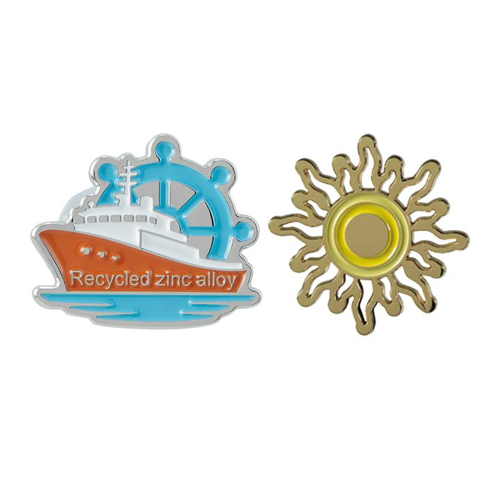 Custom shape recycled zinc alloy lapel pin with soft enamel logo design, product image