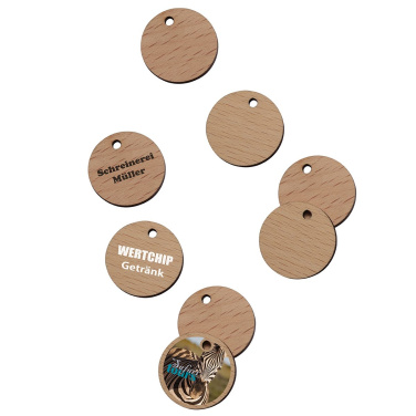 €1 shopping trolley token in beech wood, product image (2)