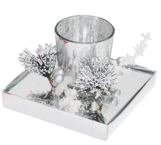 Silver colour glass candle, product image (1)