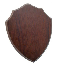 Walnut-finish MDF award plaque, 210 × 260 × 15 mm