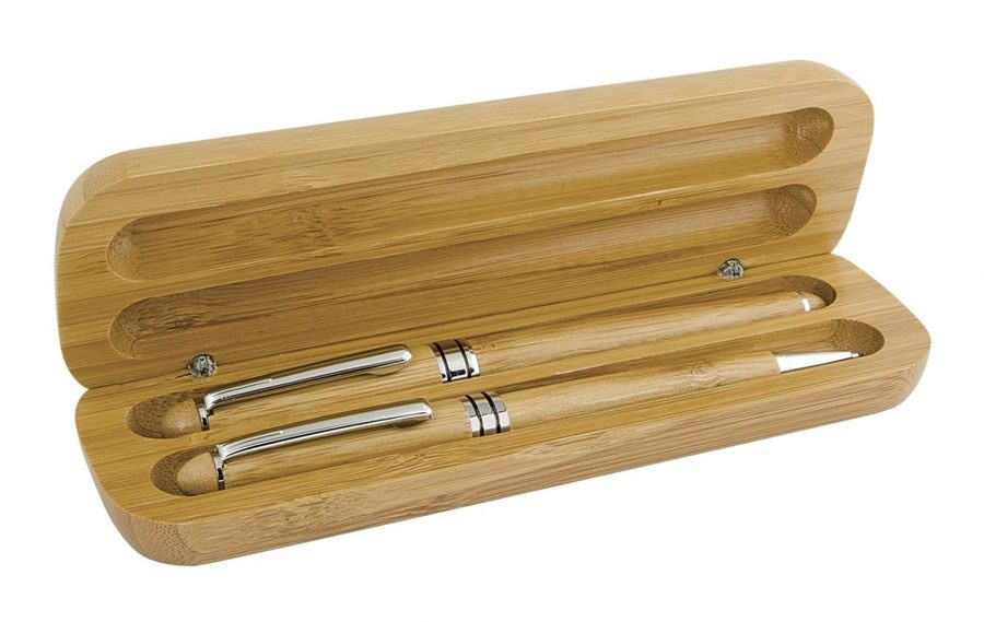 Rollerball+ball pen bamboo with box, product image (1)