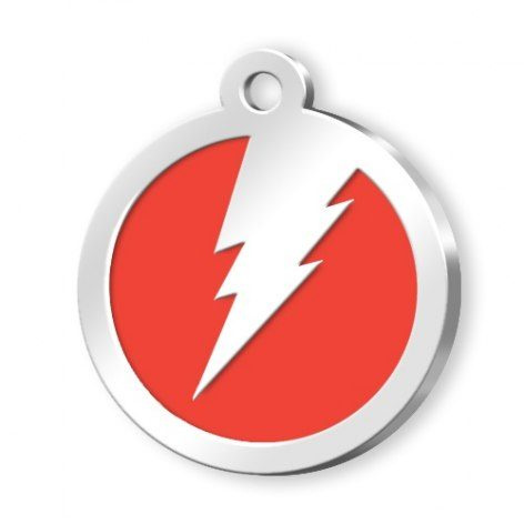 Pet name tag round red lightning, product image (1)