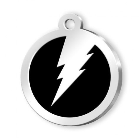 Pet name tag round black lightning, product image (1)