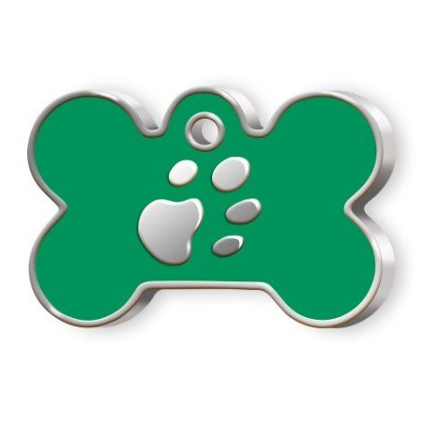 Pet name tag big green bone with paw, product image (1)