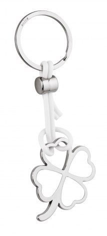 Keyring four-leaf clover PVC white, product image