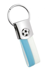 Keyring football PU white/light blue