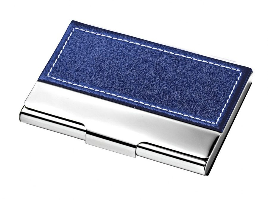 Business card holder metal - PU blue, product image (1)