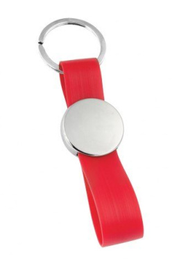 Keyring stripe PVC red w/plate, product image (2)