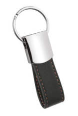 Keyring PU black with red stitching