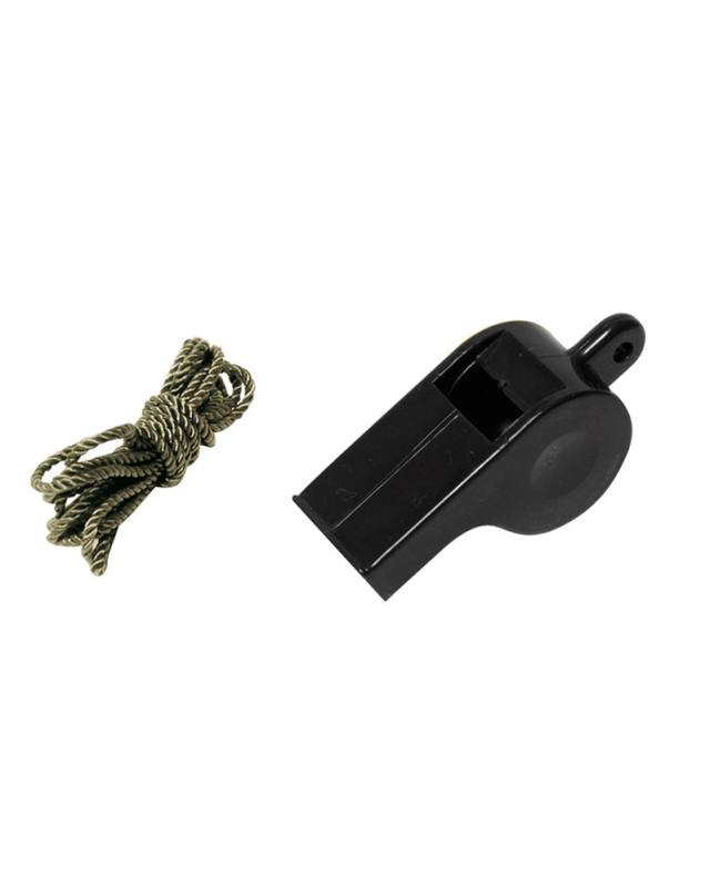Signal whistle 'us' plastic with black cord. – Mil-Tec