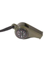Plastic signal whistle with compass and thermometer