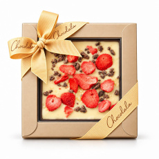 Three-layer chocolate bar with champagne filling and strawberries