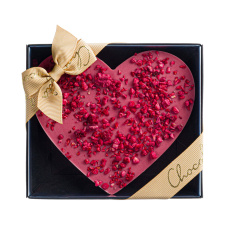 Heart-shaped ruby chocolate bar with champagne cream