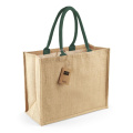 Westford Mill W407 jute tote bag, natural / dark green (Forest Green)