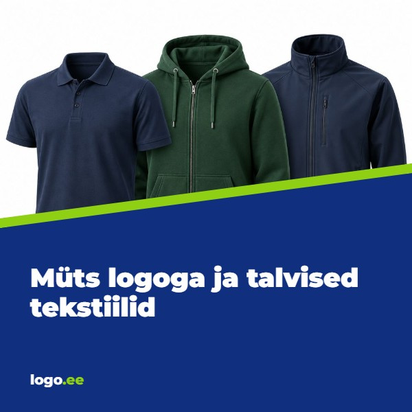 Müts logoga ja talvised tekstiilid: sallid, kindad ja kaelussallid