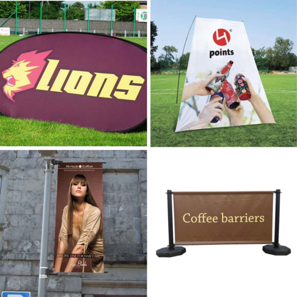 Logoga PVC-reklaambänner piirdeaial ürituse sissepääsu juures