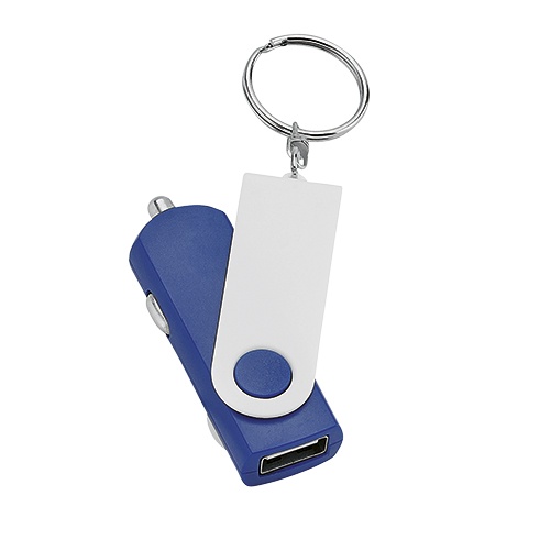 Logotrade reklaamtoote foto: Võtmehoidjaga USB vooluadapter autosse, sinine