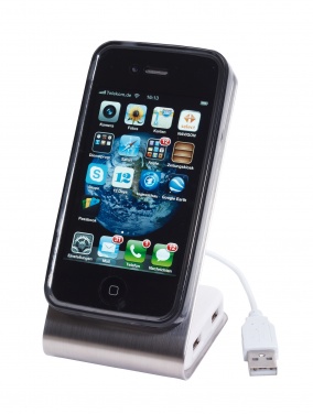 Logotrade reklaamkingituse foto: Telefonihoidik USB pesaga, hõbedane/must