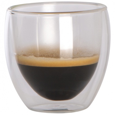 Logo trade firmakingituse pilt: Kahekordsest klaasist espressotass, läbipaistev